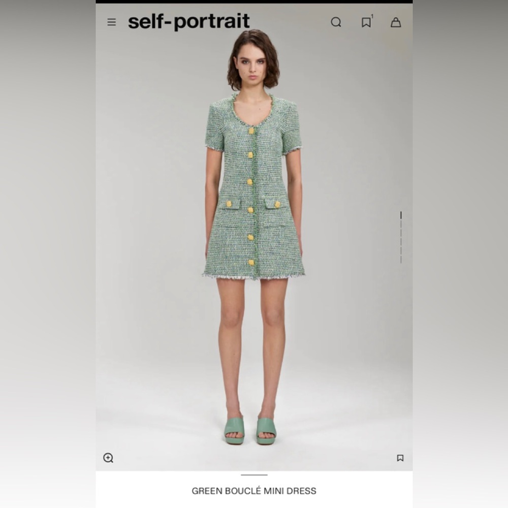 Self Portrait GREEN BOUCLÉ MINI DRESS
